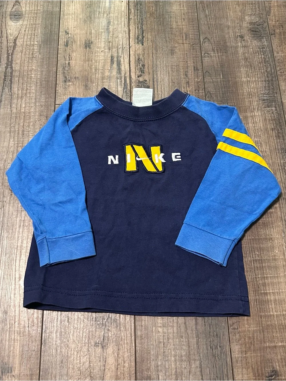 VTG Nike Crewneck Long Sleeve Shirt Blue Two Tone Size 2 Toddler Embroidered